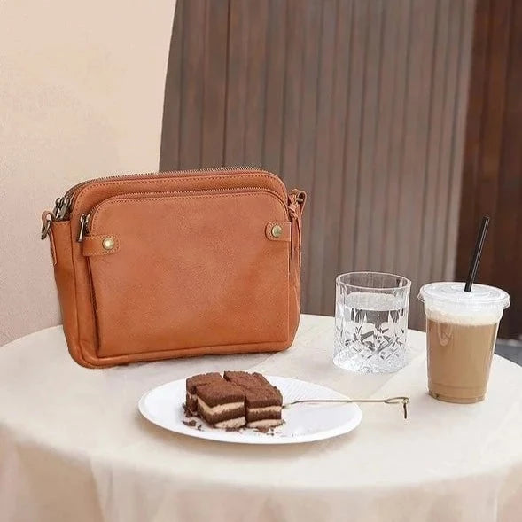 Three-Layer Leather Clutch Bag