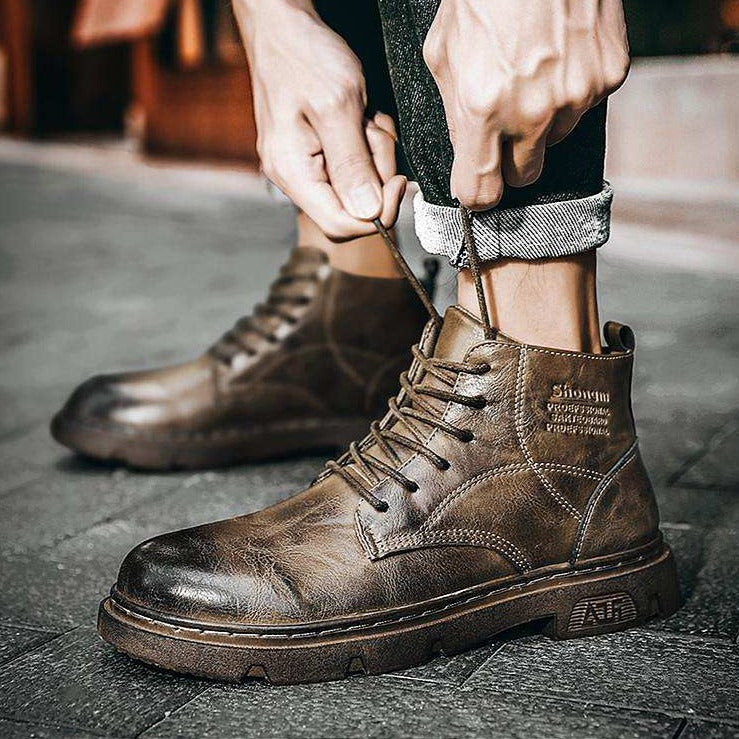 Men Ankle Boots Lace Up Hard-Wearing Vintage Cool Streetwear Simple Boots