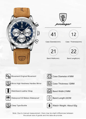 Poedagar Luxury Luminous Quartz Men's Chronograph Watch