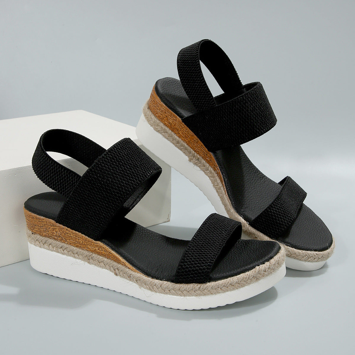 Women's Elastic Band Wedge Sandals【Black Only】