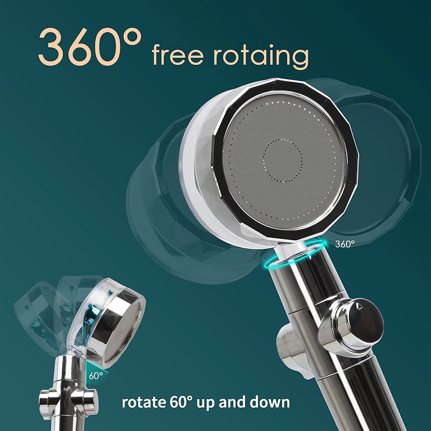 2023 Shower Head Water Saving Flow 360 Degrees Rotating With Small Fan ABS Rain High Pressure spray