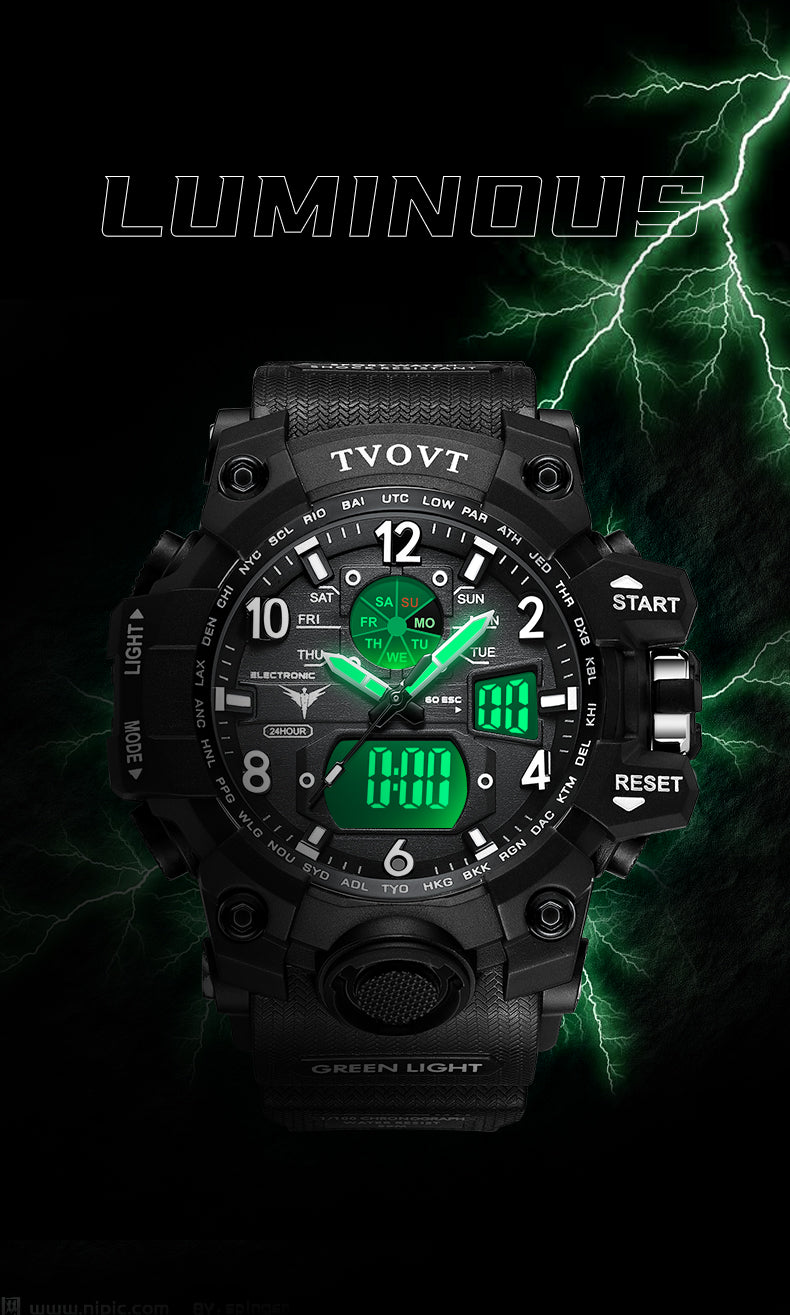 Men's TVOVT Waterproof Double Dial Led Sport Watch