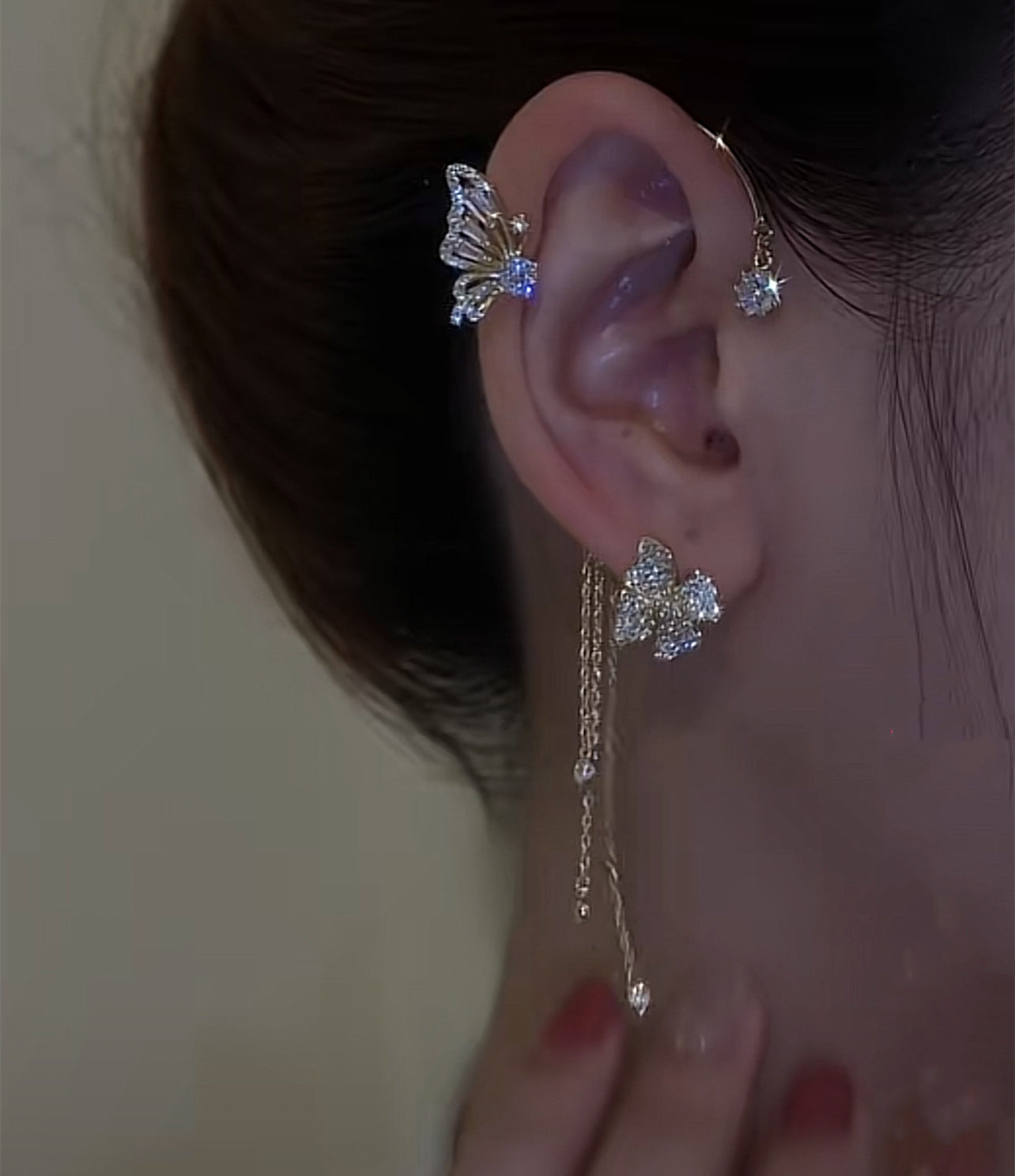 Zircon Flower Butterfly Ear Clip